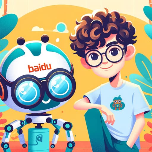 An AI-generated cartoon of me with a robot spider that says "Baidu"